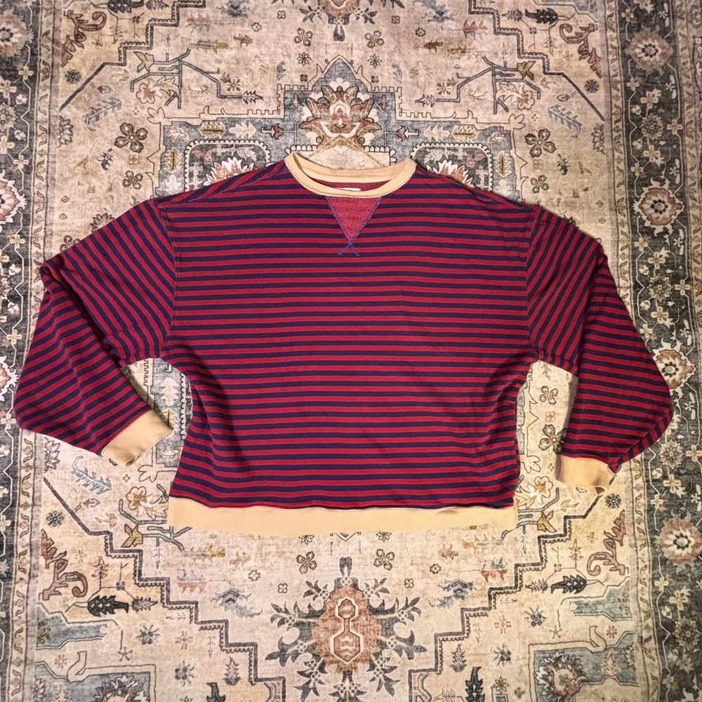 We The Free People Striped Boxy Sweatshirt Red Navy Sz Small Nautical Comfy Fall